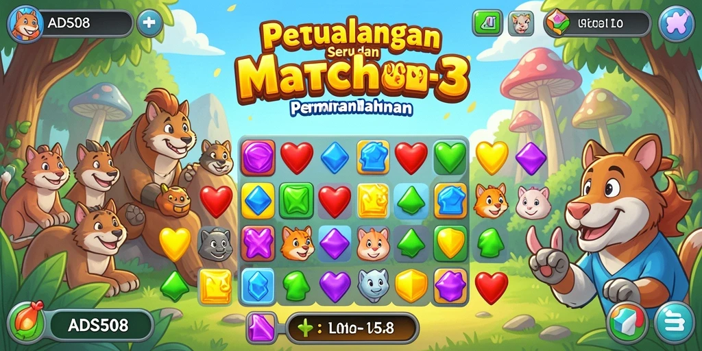 Screenshot gameplay ADS508 menampilkan aksi seru dalam permainan Match-3.