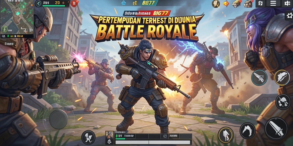 Screenshot dari BIG77 menampilkan aksi seru di pertempuran Battle Royale.