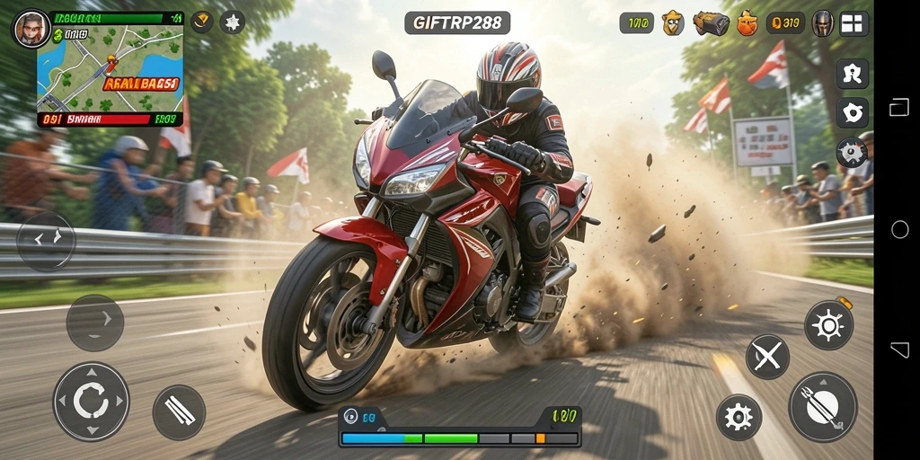 Gameplay balapan motor yang mendebarkan dan menarik.