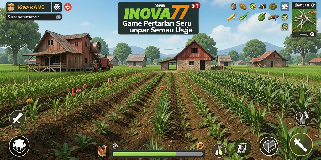 Screenshot gameplay INOVA77 menampilkan petani sedang bercocok tanam.