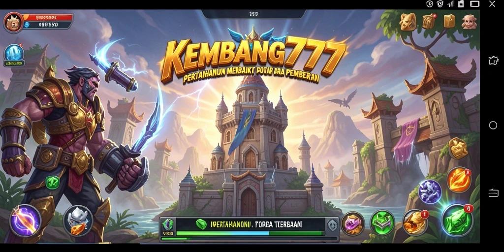 Gameplay menegangkan dalam KEMBANG777 dengan menara pertahanan yang kreatif.