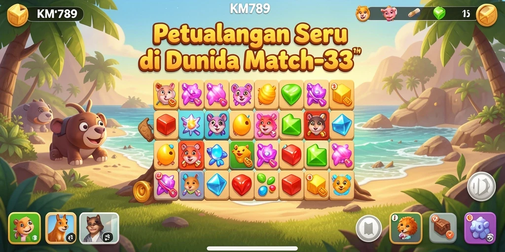 Tampilan gameplay menarik di KM789 dengan level Match-3 yang seru.