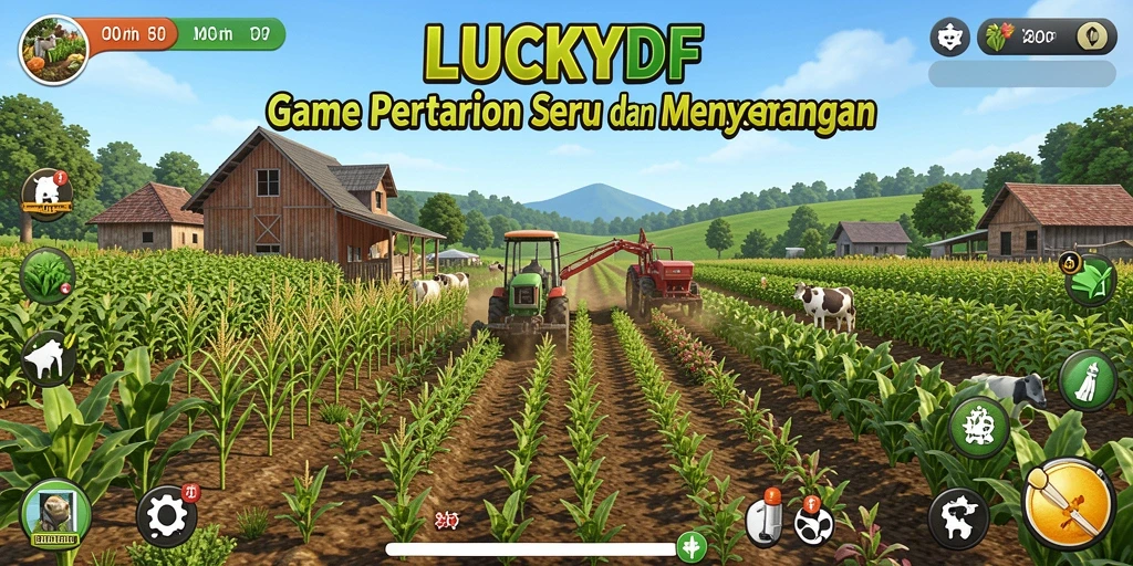 Tangkapan layar gameplay <strong>LUCKYDF</strong> menampilkan aktivitas pertanian yang seru.