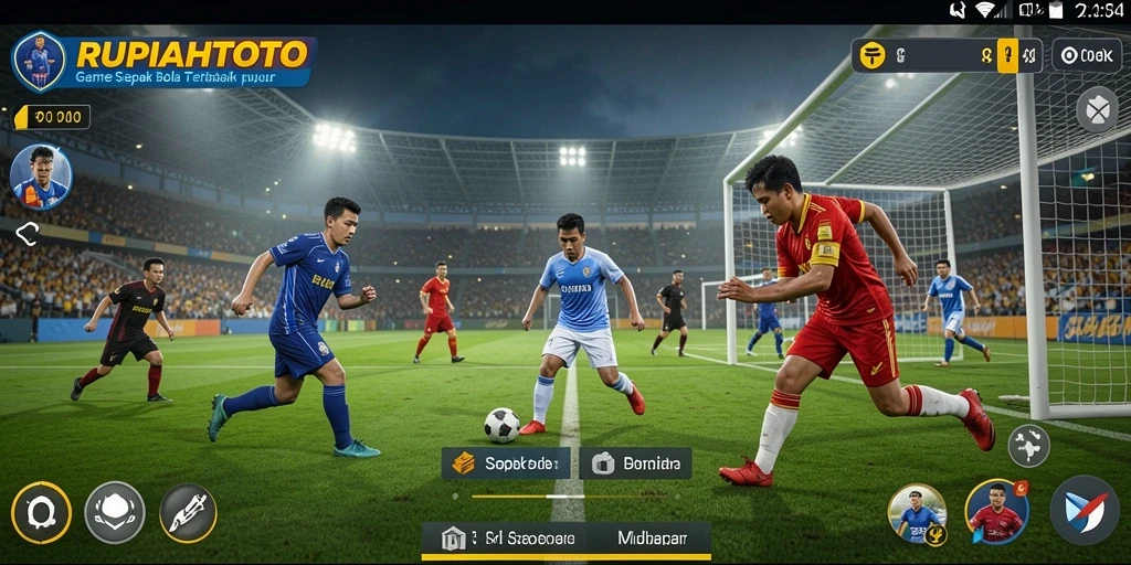Tampilan gameplay RUPIAHTOTO yang mendebarkan dalam aksi pertandingan sepak bola.