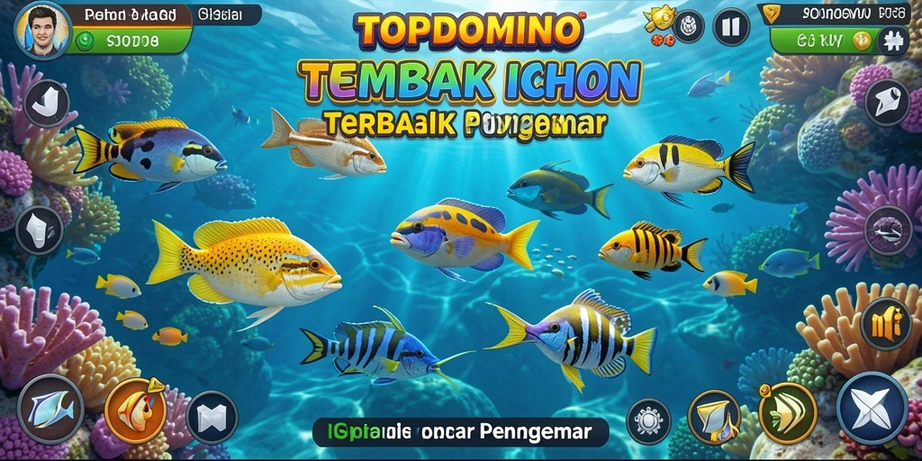 Screenshot gameplay <strong>TOPDOMINO</strong> menampilkan aksi seru saat menembak ikan.